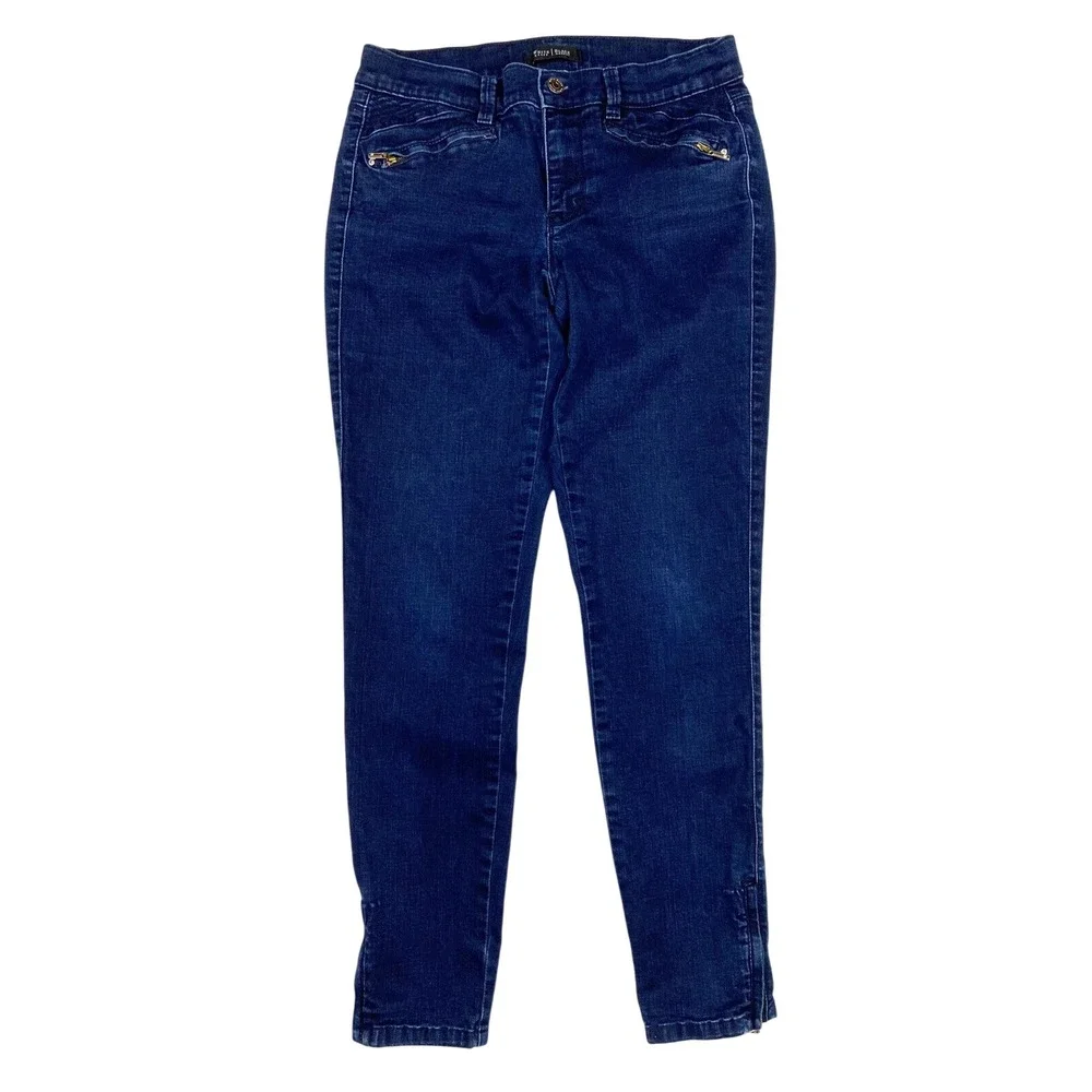 White House Black Market Skinny Leg Gold Zip Ankle Jeans Women‎ 4R Dark Indigo
